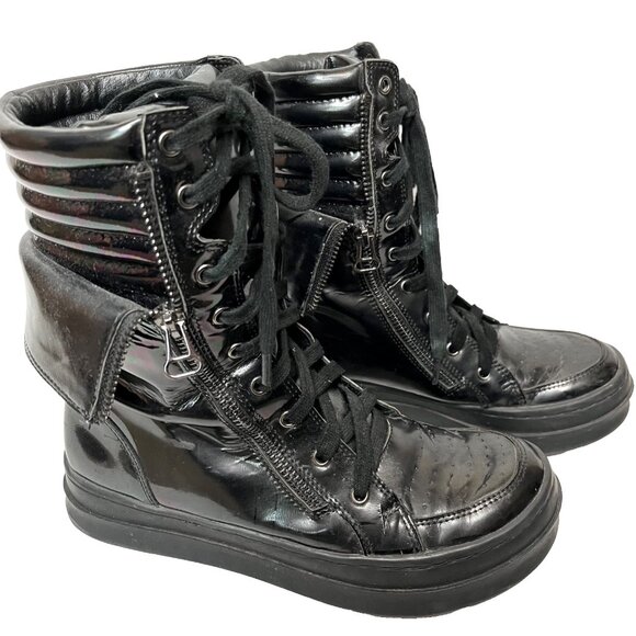 Jeffrey Campbell Shoes - Jeffrey Campbell Kirk High Top Sneakers Size 6.5 Black Holographic Leather Rave